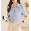French lapel chiffon shirt for women with a unique design sense, a loose 2024 summer new style, a laid-back short-sleeved shirt Application Scenario
